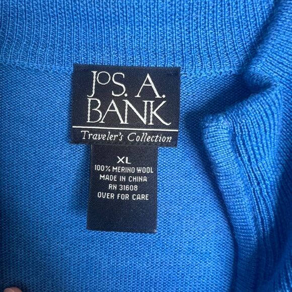 Jos. A. Bank Travelers Blue 100% Merino Wool V Neck Blue Sweater Size XL - Picture 5 of 7